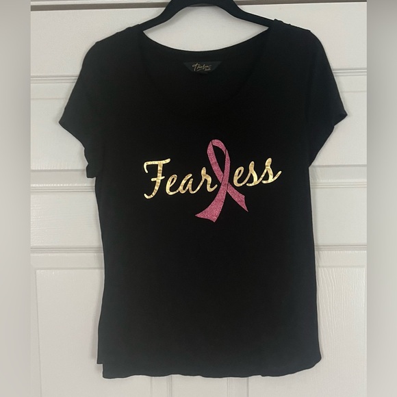Thalia Sodi Tops - Thalia Sodi Black Tee with Gold and Pink Accents for Breast Cancer